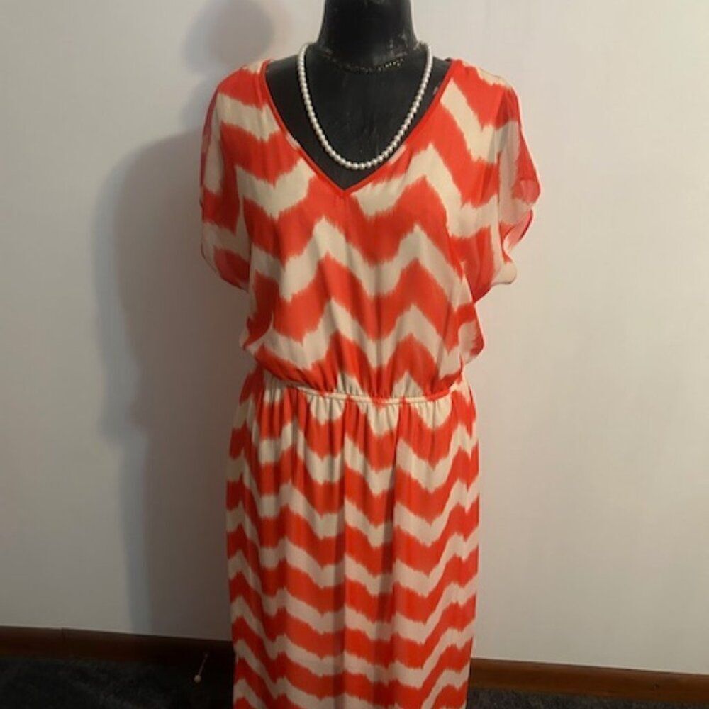 AGB Orange/Ivory Chevron sleeveless Maxi dress, size 14